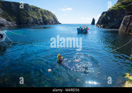 Snorkeling a Malin Beg Harbour, County Donegal, Irlanda. Foto Stock