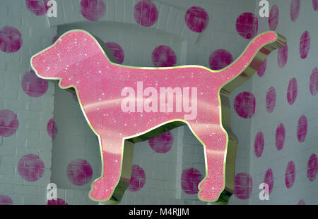 Una rosa tagliata di un cane utilizzato per o come un negozio voce schermo. colore rosa cane colorati. labrador a macchie di colore rosa del cane di punti o macchie davanti agli occhi. Foto Stock