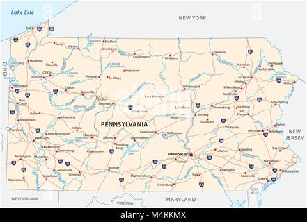 In Pennsylvania road mappa vettoriale Illustrazione Vettoriale