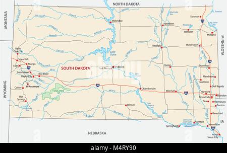 South Dakota road mappa vettoriale Illustrazione Vettoriale