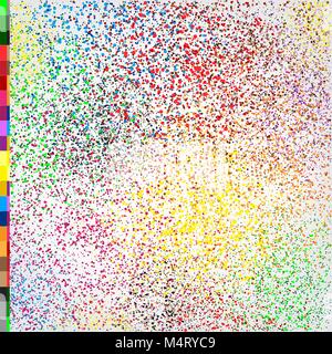 Festival Phagwa colore coriandoli tinsel sequin design. Abstract piccolo sabbia multicolore. Fuochi d'artificio su sfondo bianco. Molti piccoli cerchi round backd arte Illustrazione Vettoriale