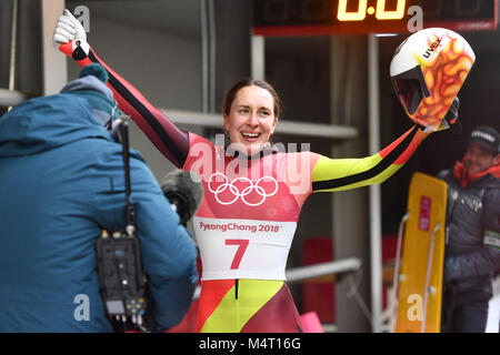 Jacqueline LOELLING (GER), giubilo, Freude, Begeisterung ueber Platz 2. Lo scheletro di donna, Frauen am 17.02.2018. Olympic Centre di scorrimento. Olympische Winterspiele 2018 vom 09.02. - 25.02.2018 in PyeongChang/ Suedkorea. |L'utilizzo in tutto il mondo Foto Stock