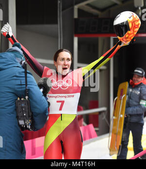 Jacqueline LOELLING (GER), giubilo, Freude, Begeisterung ueber Platz 2. Lo scheletro di donna, Frauen am 17.02.2018. Olympic Centre di scorrimento. Olympische Winterspiele 2018 vom 09.02. - 25.02.2018 in PyeongChang/ Suedkorea. |L'utilizzo in tutto il mondo Foto Stock