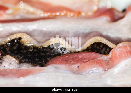 Saporita pancetta strisce giace sulle uova fritte Foto Stock