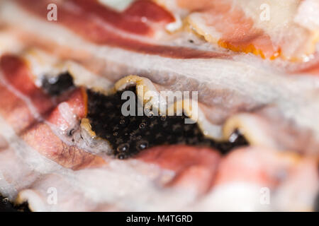 Saporita pancetta strisce giace sulle uova fritte Foto Stock