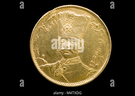Moneta in oro di Naser al-Din Shah Qajar Foto Stock