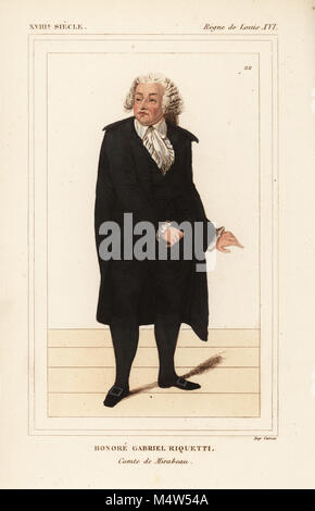 Honore Gabriel Riqueti, Comte de Mirabeau 1749-1791. In costume di un depute aux Etats-generaux. Litografia Handcolored dopo un ritratto in Roger de Gaignieres' gallery portfolio x da Le Bibliophile Jacob aka Paul Lacroix i costumi Historiques de la France (costumi storici della Francia), Amministrazione de Librairie, Parigi, 1852. Foto Stock