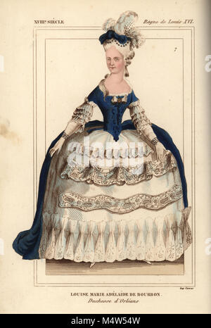 Louise Marie Adelaide de Bourbon, duchessa di Orleans 1753-1821. Litografia Handcolored da Le Bibliophile Jacob aka Paul Lacroix i costumi Historiques de la France (costumi storici della Francia), Amministrazione de Librairie, Parigi, 1852. Foto Stock