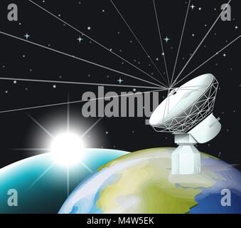 Parabola satellitare sulla terra illustrazione Illustrazione Vettoriale