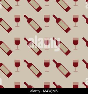 Vector seamless pattern con bicchieri di vino e bottiglia - vettore Illustrazione Vettoriale