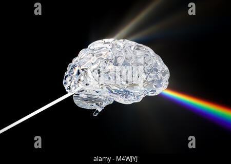 Vetro del cervello umano con lo spettro del visibile raggi d'onda, rendering 3D Foto Stock