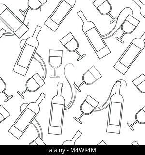 Vector seamless pattern con bicchieri di vino e bottiglia - vettore Illustrazione Vettoriale
