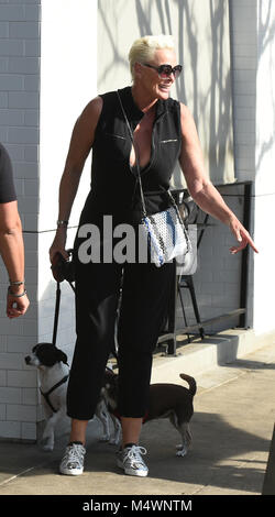 Brigitte Nielsen va a pranzo con il marito e i cani con: Brigitte Nielsen dove: Los Angeles, California, Stati Uniti quando: 18 Gen 2018 Credit: WENN.com Foto Stock