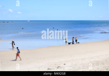 Adelaide, Australia. 19 Feb, 2018. Walkers godendo le temperature estive sulla spiaggia di Glenelg in una giornata di sole in Adelaide Australia Meridionale Foto Stock