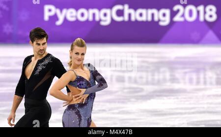 Pyeongcheng, Corea del Sud. 19 Feb, 2018. Madison Hubbell e Zachary Donohue (USA). La danza su ghiaccio. Breve danza. La figura pattinare. Gangneung ice arena. Gangneung. Pyeongchang2018 Olimpiadi invernali. Repubblica di Corea. 19/02/2018. Credito: Sport In immagini/Alamy Live News Foto Stock