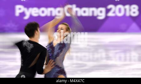 Pyeongcheng, Corea del Sud. 19 Feb, 2018. Madison Hubbell e Zachary Donohue (USA). La danza su ghiaccio. Breve danza. La figura pattinare. Gangneung ice arena. Gangneung. Pyeongchang2018 Olimpiadi invernali. Repubblica di Corea. 19/02/2018. Credito: Sport In immagini/Alamy Live News Foto Stock