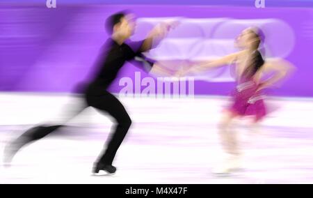 Pyeongcheng, Corea del Sud. 19 Feb, 2018. Anna Cappellini e Luca Lanotte (ITA). La danza su ghiaccio. Breve danza. La figura pattinare. Gangneung ice arena. Gangneung. Pyeongchang2018 Olimpiadi invernali. Repubblica di Corea. 19/02/2018. Credito: Sport In immagini/Alamy Live News Foto Stock