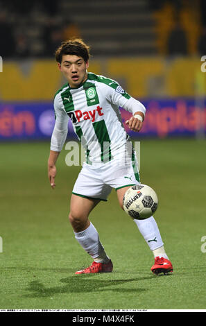 Venlo, Paesi Bassi. Xvi Feb, 2018. Ritsu Doan (Groningen) Calcio/Calcetto : olandese "Eredivisie" corrispondono tra il VVV-Venlo 1-1 FC Groningen a Seacon Stadion De Koel a Venlo, Paesi Bassi . Credito: Takamoto Tokuhara/AFLO/Alamy Live News Foto Stock
