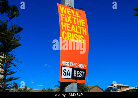 Adelaide, Australia. 19 feb 2018. Poster della campagna che rappresentano i candidati dei vari partiti politici sono attaccati ai poli per il sud stato australiano elezione che dovrà eleggere i membri per la cinquantaquattresima europeo del Sud Australia il 17 marzo 2018. Credito: amer ghazzal/Alamy Live News Foto Stock