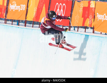 Pyeongcheng, Corea del Sud. 19 Feb, 2018. Saori SUZUKI (JPN), Sci freestyle, Ladies Ski Halfpipe qualifica, i Giochi Olimpici Invernali PyeongChang 2018, Phoenix Park (C) - metà Pipel, Corea del Sud il 19 febbraio 2018. Credito: Enrico Calderoni/AFLO/Alamy Live News Foto Stock