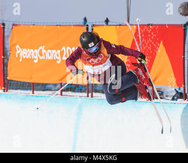 Pyeongcheng, Corea del Sud. 19 Feb, 2018. Saori SUZUKI (JPN), Sci freestyle, Ladies Ski Halfpipe qualifica, i Giochi Olimpici Invernali PyeongChang 2018, Phoenix Park (C) - metà Pipel, Corea del Sud il 19 febbraio 2018. Credito: Enrico Calderoni/AFLO/Alamy Live News Foto Stock