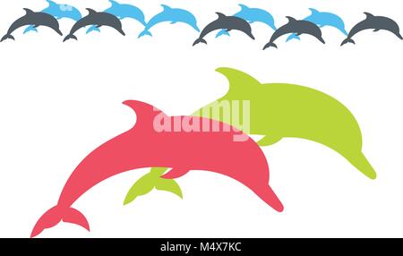 Dolphin. Silhouette vettoriali su uno sfondo bianco. Illustrazione Vettoriale
