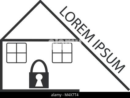 Icona o il logo di una casa con spazio per inserire il testo, slogan o nome dell'azienda. Concetto di sicurezza vettore con un lucchetto sulla porta. Illustrazione Vettoriale