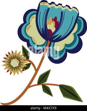 Abstract fiori colorati in isolati su sfondo bianco. Vettore di fatti a mano o illustrazione con motivo vintage e colori pastello. Illustrazione Vettoriale