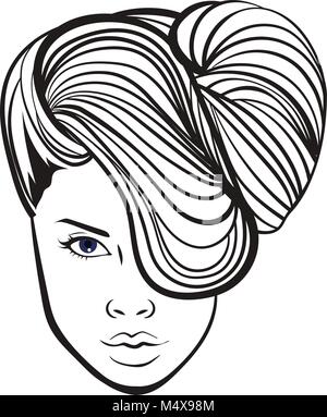 Bella donna faccia in cotour, vettore di acconciatura banner promozionale Illustrazione Vettoriale