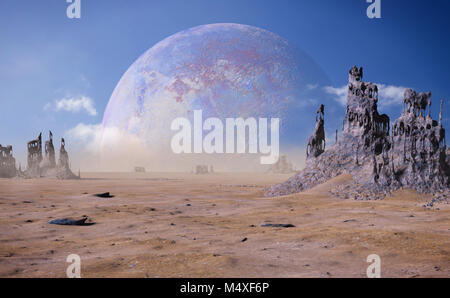 Pianeta alieno paesaggio con strane formazioni di roccia Foto Stock