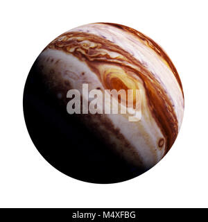 Il pianeta Giove isolato su sfondo bianco con il focus sulla macchia rossa, Foto Stock