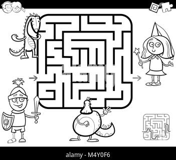 Attività maze gioco con personaggi di fantasia Foto Stock