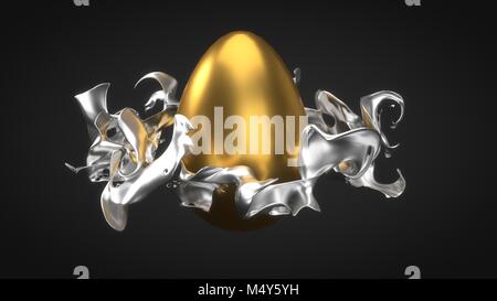 Argento fuso sguazzare golden uovo di pasqua 3d'illustrazione. Foto Stock