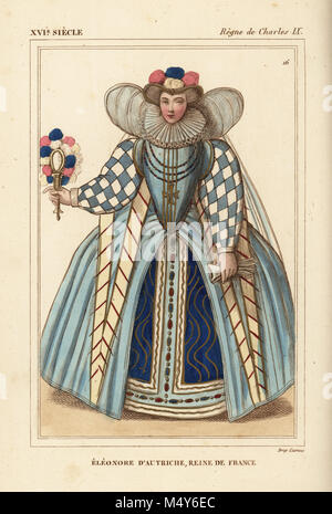 Eleonora d Austria, regina di Francia, moglie del re Carlo IX. Litografia Handcolored dopo un ritratto in Roger de Gaignieres' gallery portfolio IX 14 da Le Bibliophile Jacob aka Paul Lacroix i costumi Historiques de la France (costumi storici della Francia), Amministrazione de Librairie, Parigi, 1852. Foto Stock