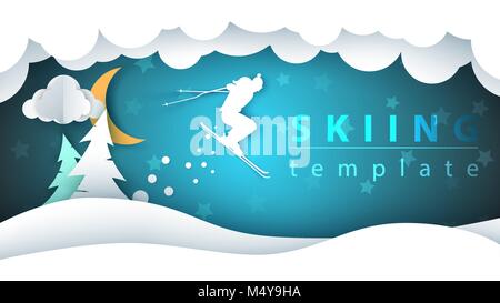 Carta cartone animato paesaggio. Illustrazione dello sci. Illustrazione Vettoriale