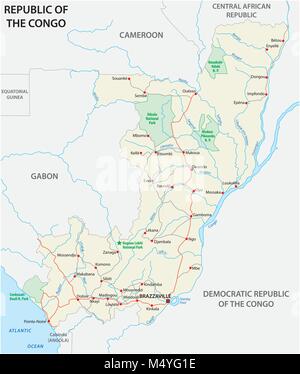 Repubblica del congo road mappa vettoriale Illustrazione Vettoriale