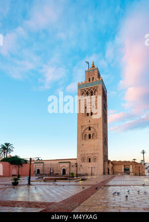 Xii secolo Moschea Koutoubia al tramonto, Marrakech, Marrakesh-Safi, Marocco Foto Stock