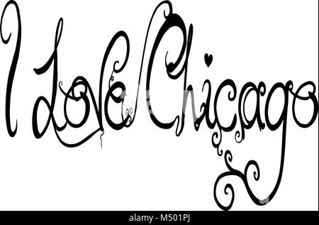 Io amo Chicago segno testo illustrationon sfondo bianco Illustrazione Vettoriale