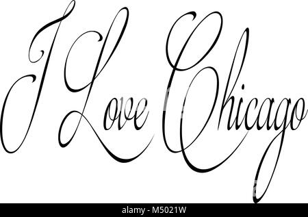 Io amo Chicago segno testo illustrationon sfondo bianco Illustrazione Vettoriale