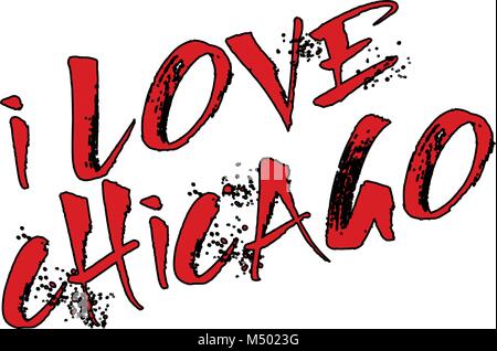 Io amo Chicago segno testo illustrationon sfondo bianco Illustrazione Vettoriale