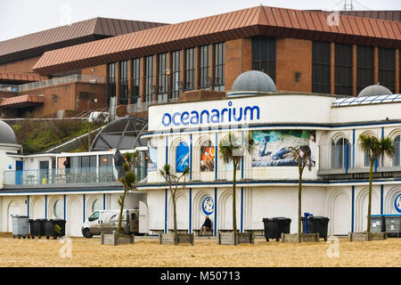 Bournemouth Dorset, Regno Unito. Il 19 febbraio 2018. Regno Unito Meteo. L'Oceanarium in Bournemouth in Dorset su un ottuso nuvoloso giorno. Credito Foto: Graham Hunt/Alamy Live News. Foto Stock