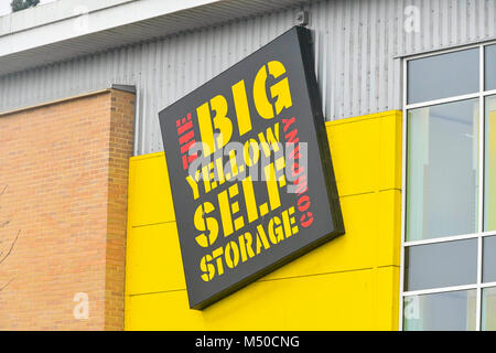 Poole, Dorset, Regno Unito. Il 19 febbraio 2018. Il Grande giallo Self Storage Azienda nel porto di Poole. Credito Foto: Graham Hunt/Alamy Live News. Foto Stock