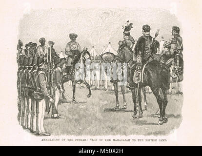 Annessione del Punjab, India, il 2 aprile 1849, Maharajah visitando British camp Foto Stock