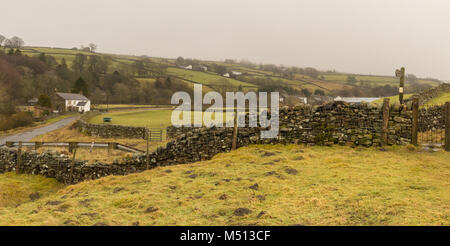 Una nebbiosa giornata invernale a Garrigill, Cumbria, Regno Unito Foto Stock