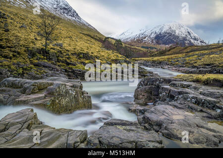 Glen Etive, Glencoe, cascata, Highlands, Scotland, Regno Unito Foto Stock