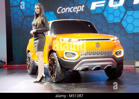 Maggiore noida, India. 14 febbraio 2018. Maruti Suzuki in vetrina il loro concetto di futuro S auto in Auto Expo 2018 in maggiore noida, India. Foto Stock