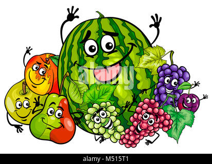 Frutta divertenti personaggi dei cartoni animati di gruppo Foto Stock