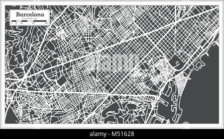 Barcellona Spagna Mappa della città in stile retrò. Mappa di contorno. Illustrazione Vettoriale. Illustrazione Vettoriale