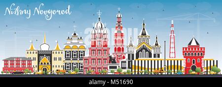 Nizhny Novgorod Russia dello skyline della città con edifici di colore e cielo blu. Illustrazione Vettoriale. Viaggi di affari e turismo Concept Illustrazione Vettoriale