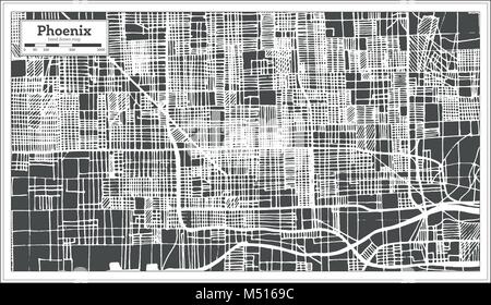 Phoenix USA Mappa della città in stile retrò. Mappa di contorno. Illustrazione Vettoriale. Illustrazione Vettoriale